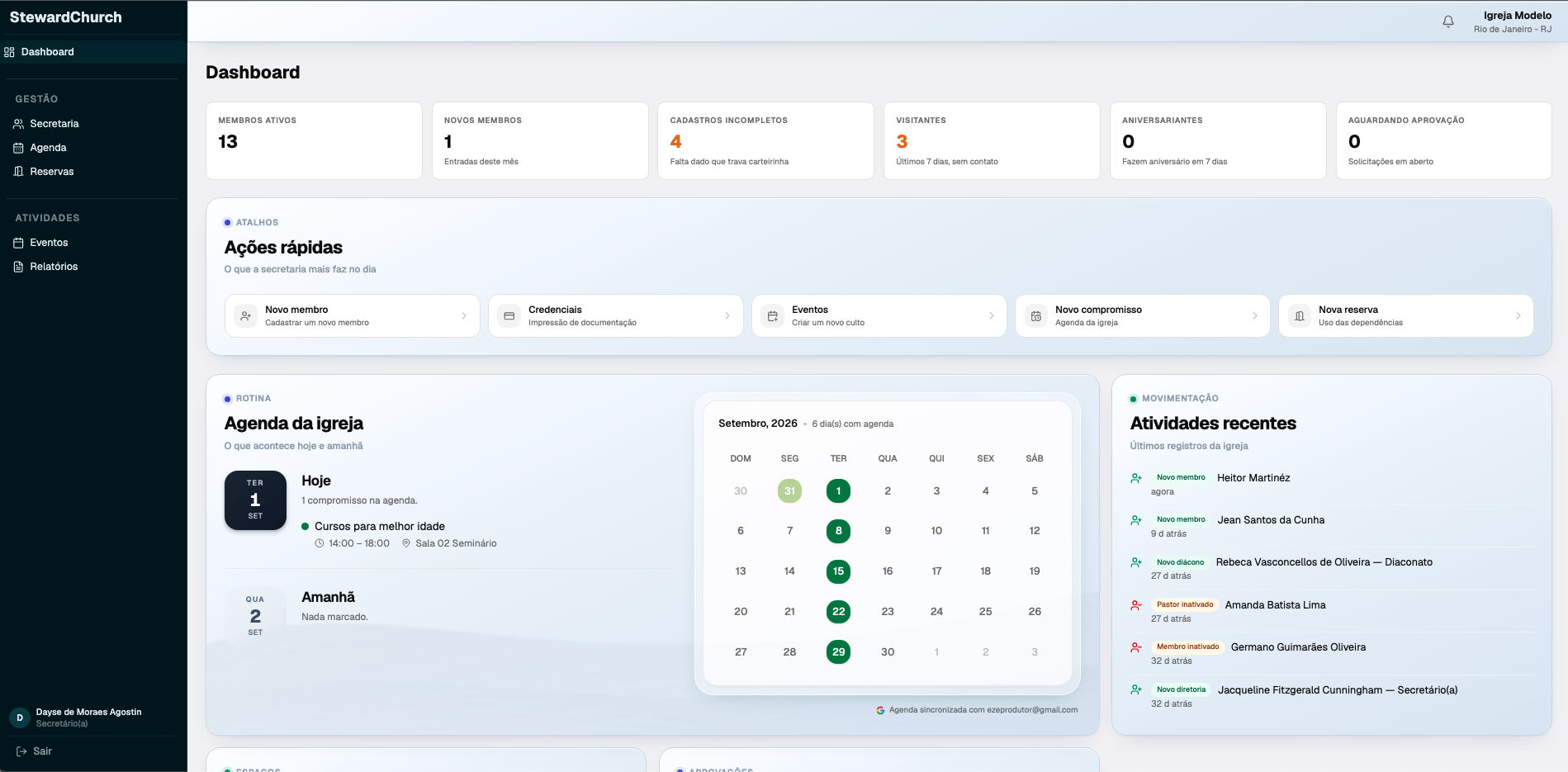 Dashboard da StewardChurch